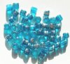 50 6x6mm Aqua & Silver Cylinder Beads
